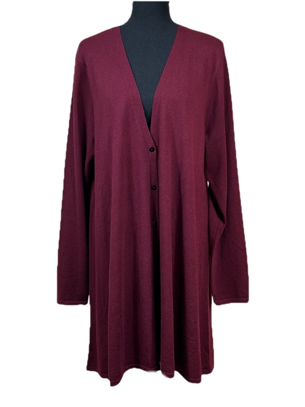 J. Jill Bordeau Burgundy Long Button-Up Cardigan Sweater Size L